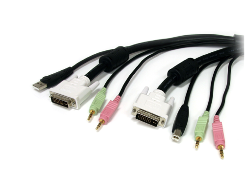 KVM USB DVI 4 en 1 avec audio et microphone - 1,80M