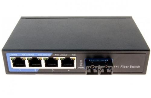 PoE 48V switch 4 porte 10/100 + fibra 100FX multimodale sc 2KM
